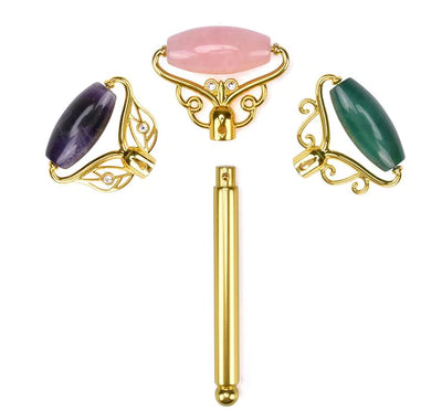 Limited Edition - Magic Wand - Jade, Rose Quartz, Amethyst Facial Roller w/ Stand