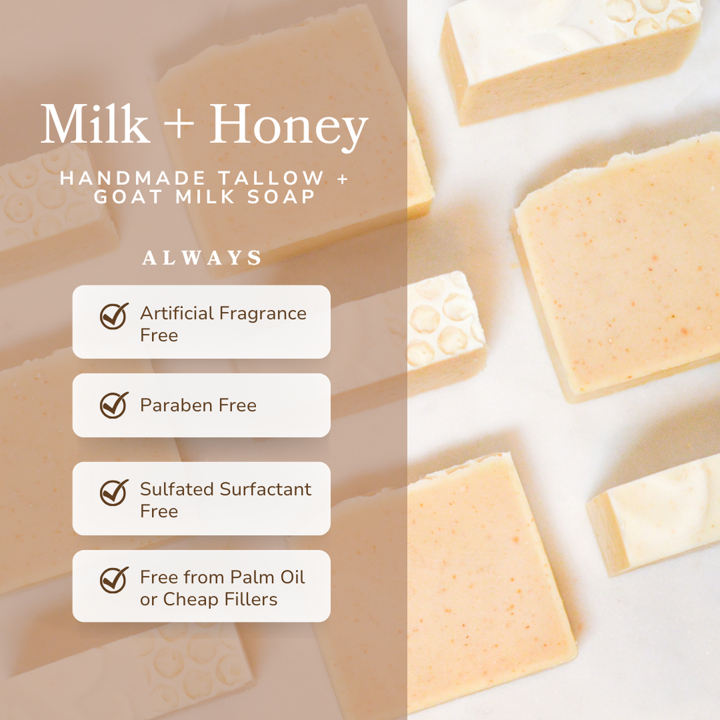 Pretty Farm Girl  - Milk + Honey Fragrance Free Handmade Tallow and Goat Milk Soap Bar