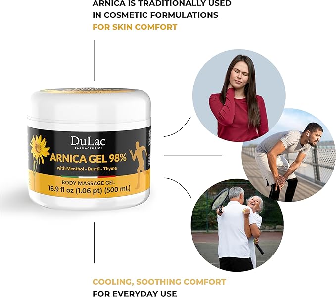 Dulac Arnica Body Massage Gel – Water-Based Cosmetic Massage Gel with Arnica Montana, Fast-Absorbing Lightweight Texture, Non-Greasy Feel, Dermatologically Tested, 16.9 fl oz