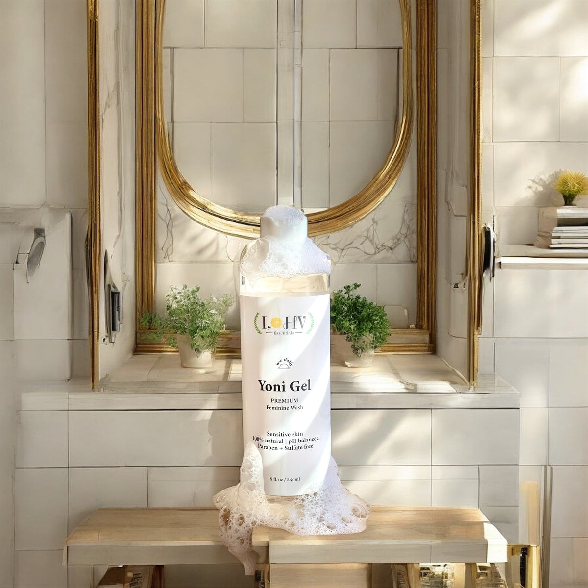 LOHV ESSENTIALS - PREMIUM Herbal LOHV YONI GEL pH Balancing Intimate Wash: Eliminate Odor, Cleanse Vulva, Maintain a Healthy pH Balance with Palm Kernel Oil + Rose Oil + Aloe Vera Leaf