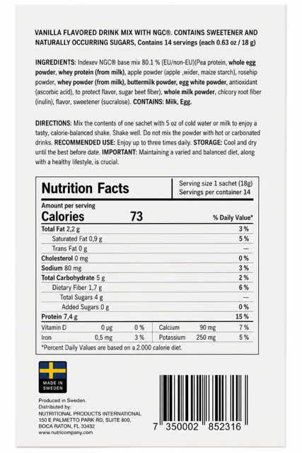 Reztart - Protein and Fiber-Rich Powder Shake with NGC®, Vanilla Flavor