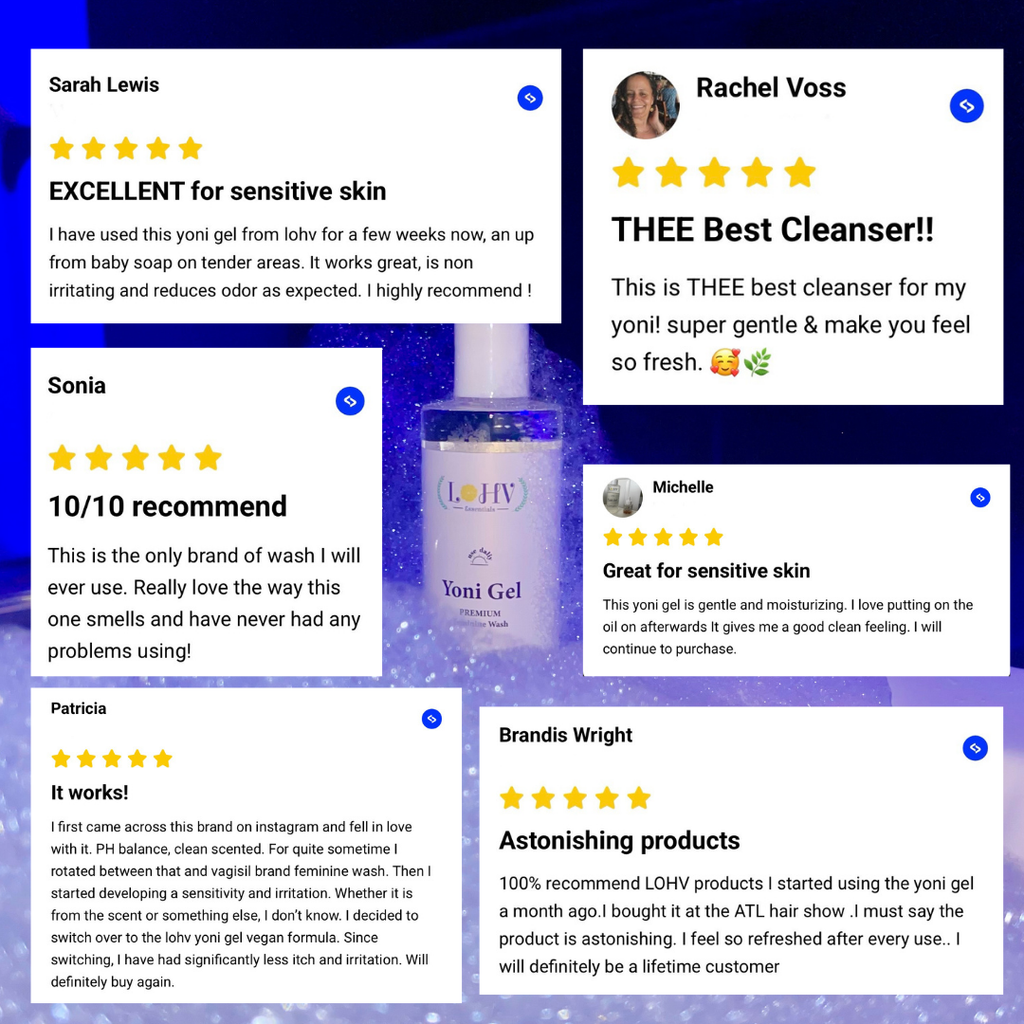 LOHV ESSENTIALS - PREMIUM Herbal LOHV YONI GEL pH Balancing Intimate Wash: Eliminate Odor, Cleanse Vulva, Maintain a Healthy pH Balance with Palm Kernel Oil + Rose Oil + Aloe Vera Leaf