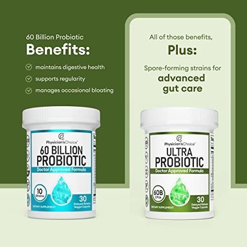 Physician's CHOICE Probiotics 60 Billion CFU - 10 Diverse Strains + Organic Prebiotic - Digestive & Gut Health - Supports Occasional Constipation, Diarrhea, Gas & Bloating - Probiotics For Women & Men
