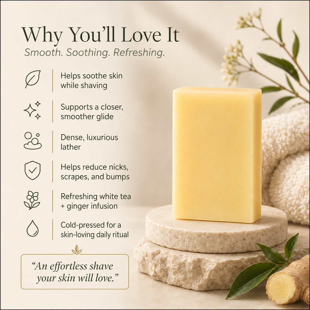 Timeless Organics - White Tea + Ginger Shave Bar