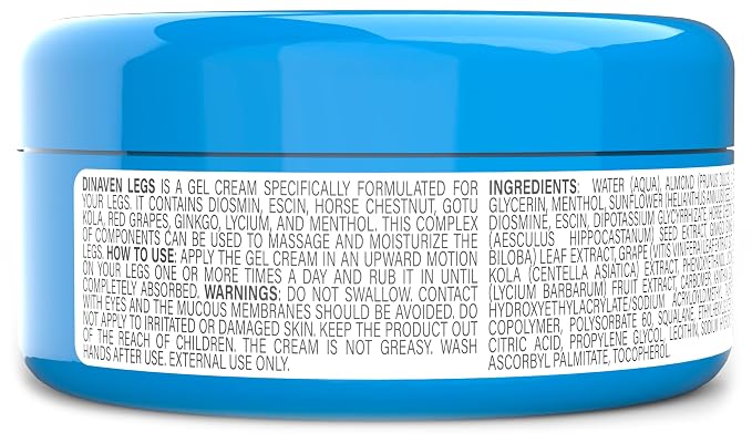 Dulac, Dinaven Legs Gel Cream, Cooling & Refreshing, with Diosmin & Menthol, Horse Chestnut Extract, Butcher's Broom & Red Vine, Fast-Absorbing, Non-Greasy, Daily Leg Care, 3.38 fl oz, Made in Italy