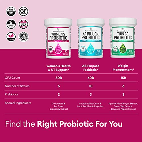 Physician's CHOICE Probiotics 60 Billion CFU - 10 Diverse Strains + Organic Prebiotic - Digestive & Gut Health - Supports Occasional Constipation, Diarrhea, Gas & Bloating - Probiotics For Women & Men