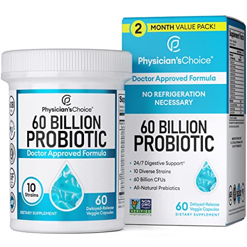 Physician's CHOICE Probiotics 60 Billion CFU - 10 Diverse Strains + Organic Prebiotic - Digestive & Gut Health - Supports Occasional Constipation, Diarrhea, Gas & Bloating - Probiotics For Women & Men