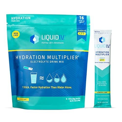 Liquid I.V. Hydration Multiplier - Lemon Lime - Powder Packets | Electrolyte Drink Mix | Easy Open Single-Serving | Non-GMO | 16 Stick