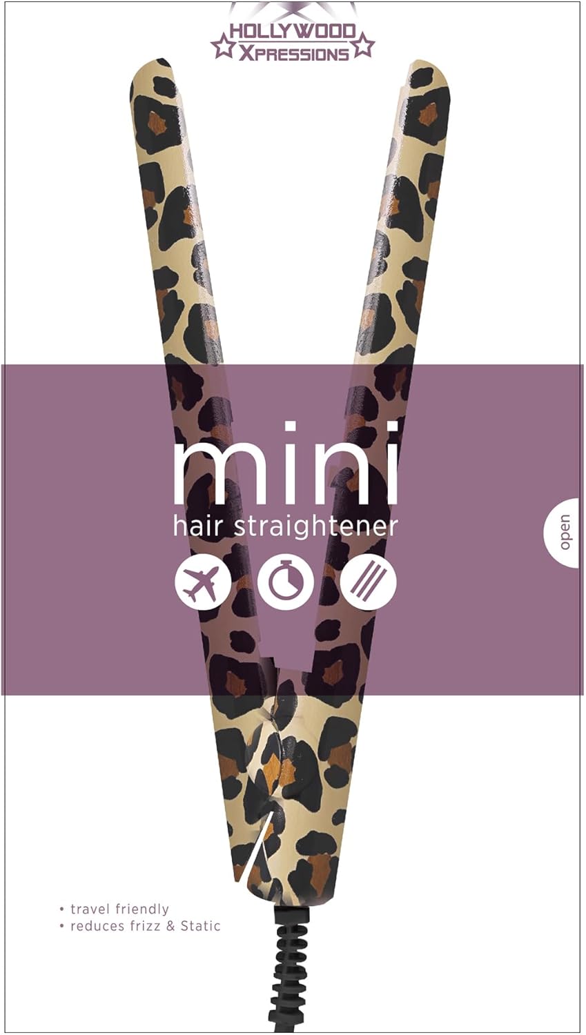 Hollywood Xpressions Mini Flat Iron Hair Straightener, Ceramic Heated Plates  (Leopard Print)