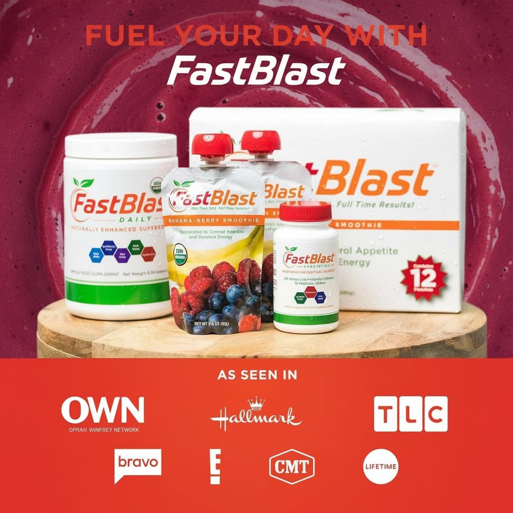 FastBlast - Fruit Smoothie Pouches Banana Berry - 1 Pack, 12 Pcs USDA Organic Gluten Free Snacks for Adults, No Added Sugar, Intermittent Fasting Support, Protein Pouches Adult Meal Replacement