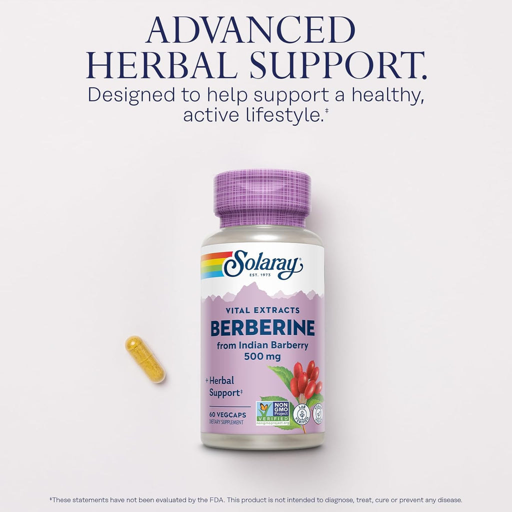 SOLARAY Berberine 500mg - with Berberine HCl from Indian Barberry - Vegan, Non-GMO, 60-Day Guarantee - 60 Servings, 60 VegCaps (60 CT)