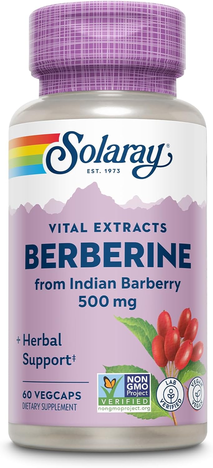 SOLARAY Berberine 500mg - with Berberine HCl from Indian Barberry - Vegan, Non-GMO, 60-Day Guarantee - 60 Servings, 60 VegCaps (60 CT)