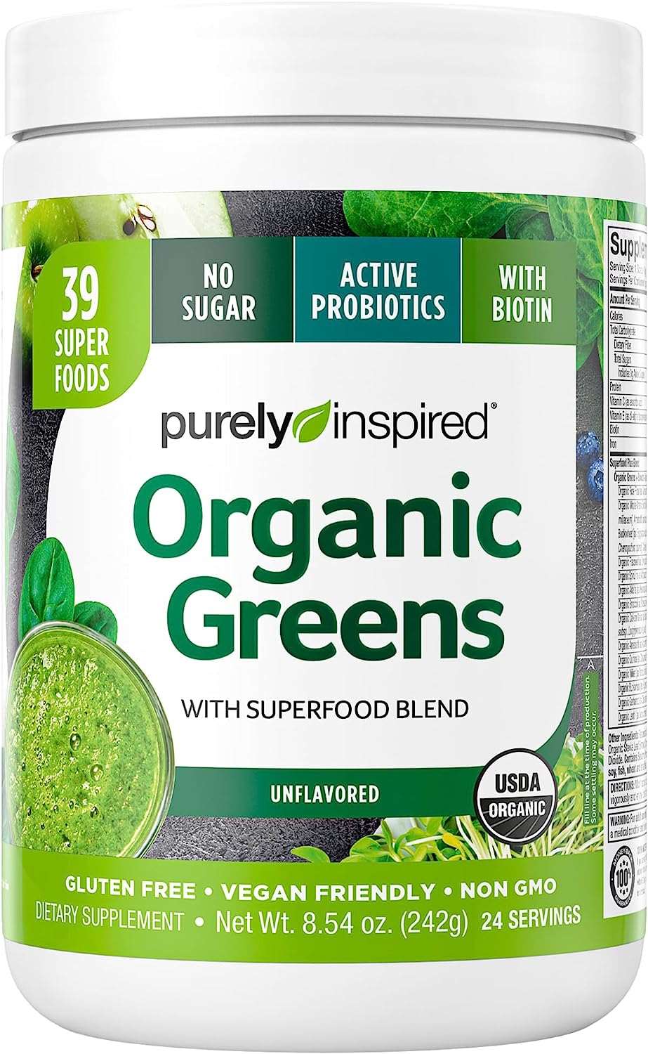 Purely Inspired Organic Greens Powder Superfood  Unflavored 24 Servings