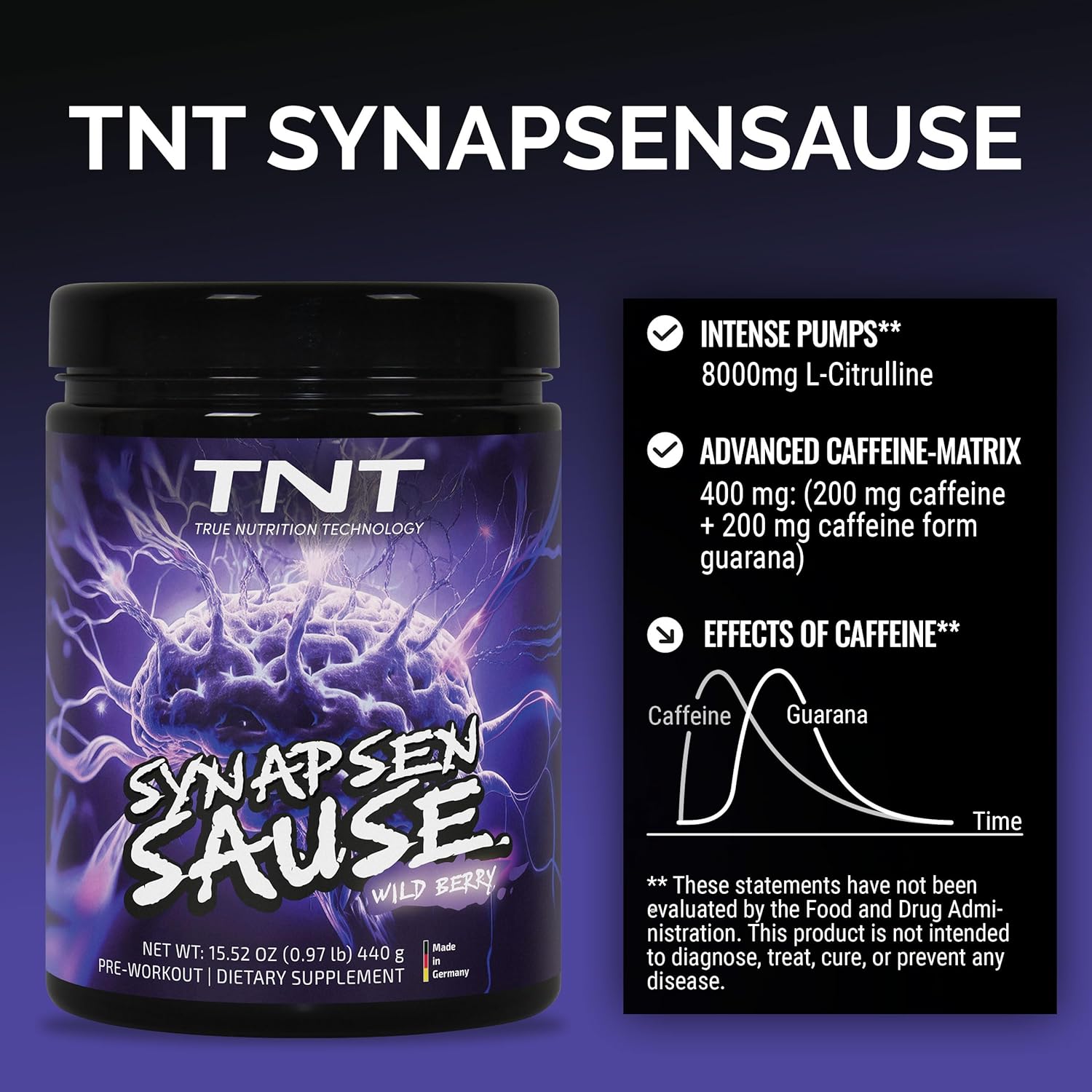 TNT Synapsensause "Wild Berry" (440 g) -  Pre-Workout Booster - Fitness & Bodybuilding - Training Booster with L-Citrulline, Caffeine & Guarana