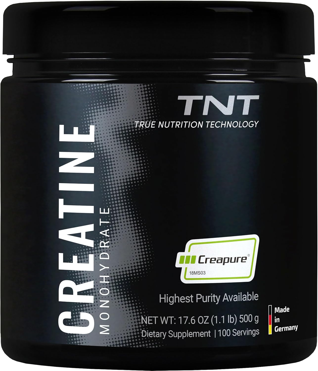 TNT Creapure® Creatine Monohydrate Powder (100 Servings) -  Made in Germany - 5g per Serving - Supports Strength, Endurance & Cognitive Energy* - Micronized, Vegan, 99.99% Pure