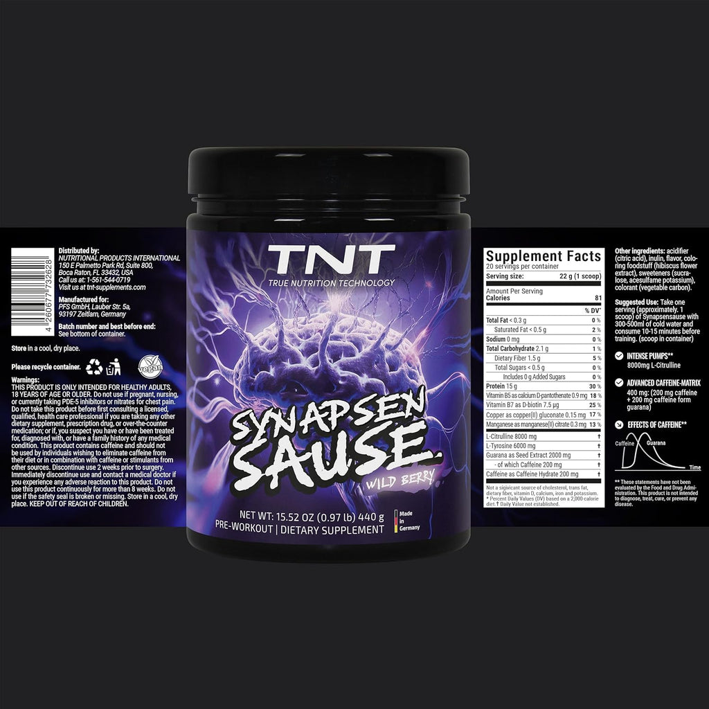TNT Synapsensause "Wild Berry" (440 g) -  Pre-Workout Booster - Fitness & Bodybuilding - Training Booster with L-Citrulline, Caffeine & Guarana