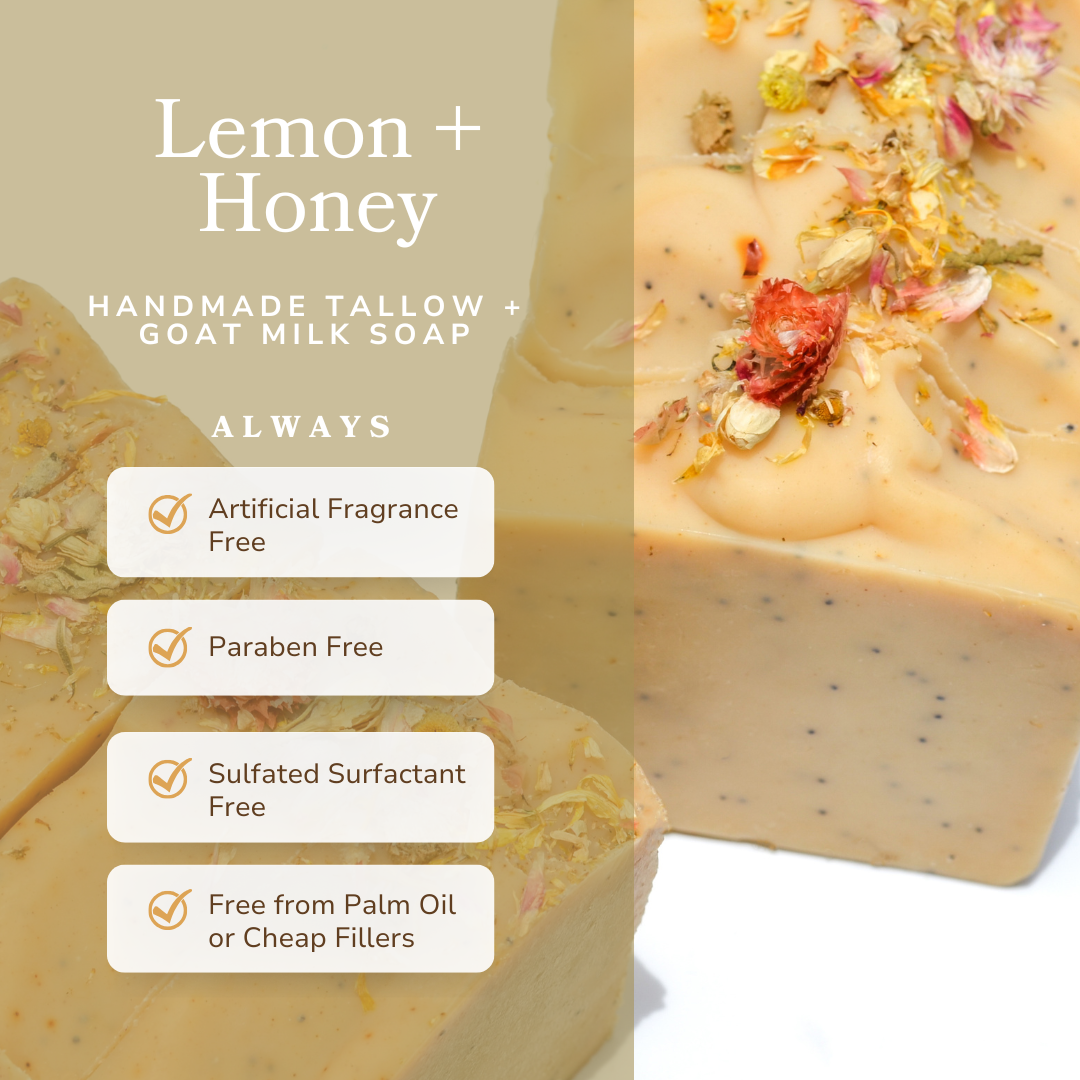 Pretty Farm Girl  - Lemon + Honey + Poppy Seed Handmade Tallow and Goat Milk Soap Bar