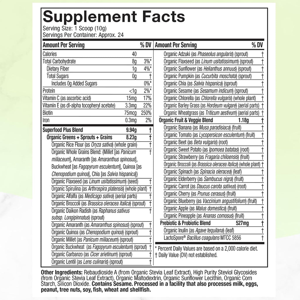 Purely Inspired Organic Greens Powder Superfood  Unflavored 24 Servings