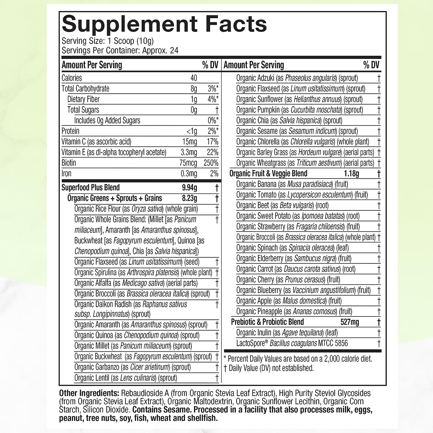 Purely Inspired Organic Greens Powder Superfood  Unflavored 24 Servings