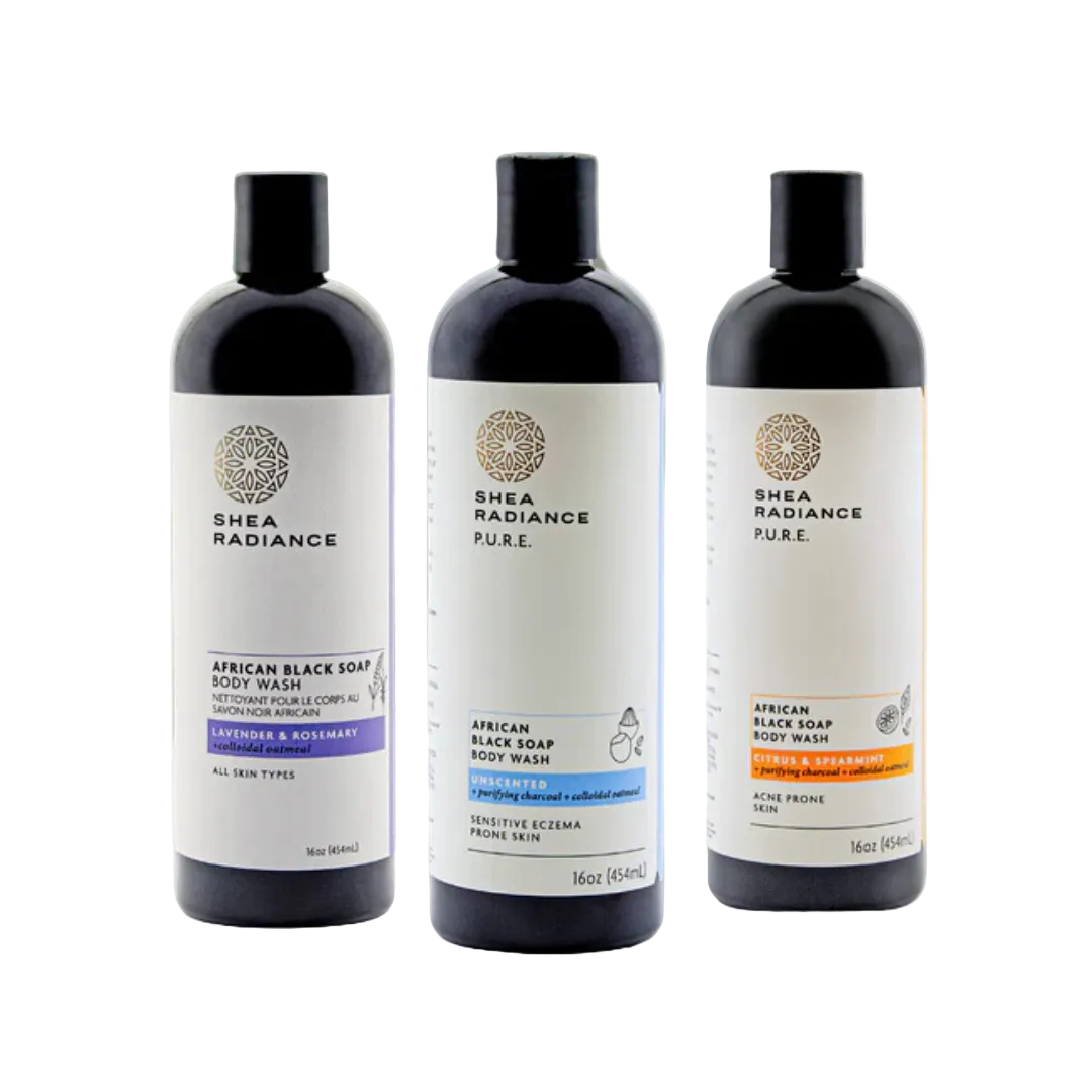 Shearadiance African Black Soap Body Wash with Colloidal Oatmeal for Dry & Sensitive Skin
