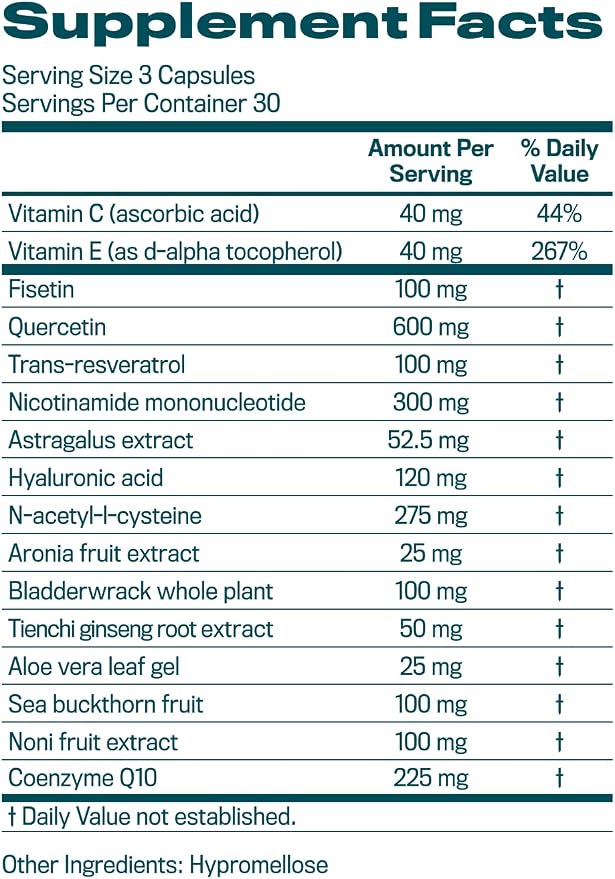 RESURGE Dietary Supplement, 90 Capsules, with Astragalus, Fisetin, Quercetin, Resveratrol, NMN, Hyaluronic Acid and CoQ10