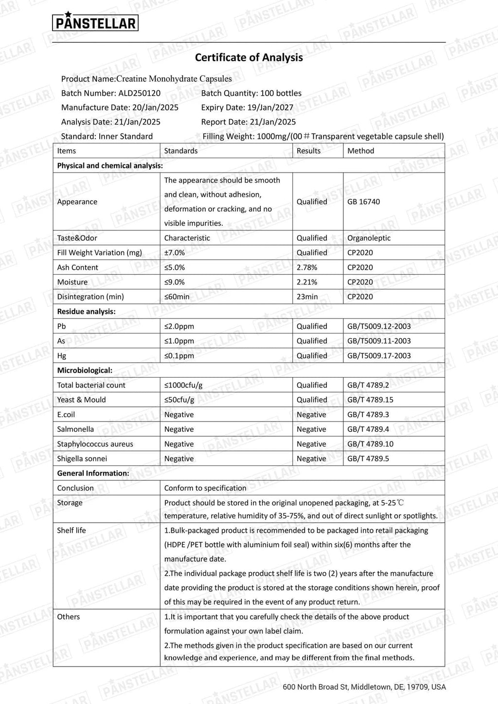 Panstellar - Creatine Monohydrate 1500mg