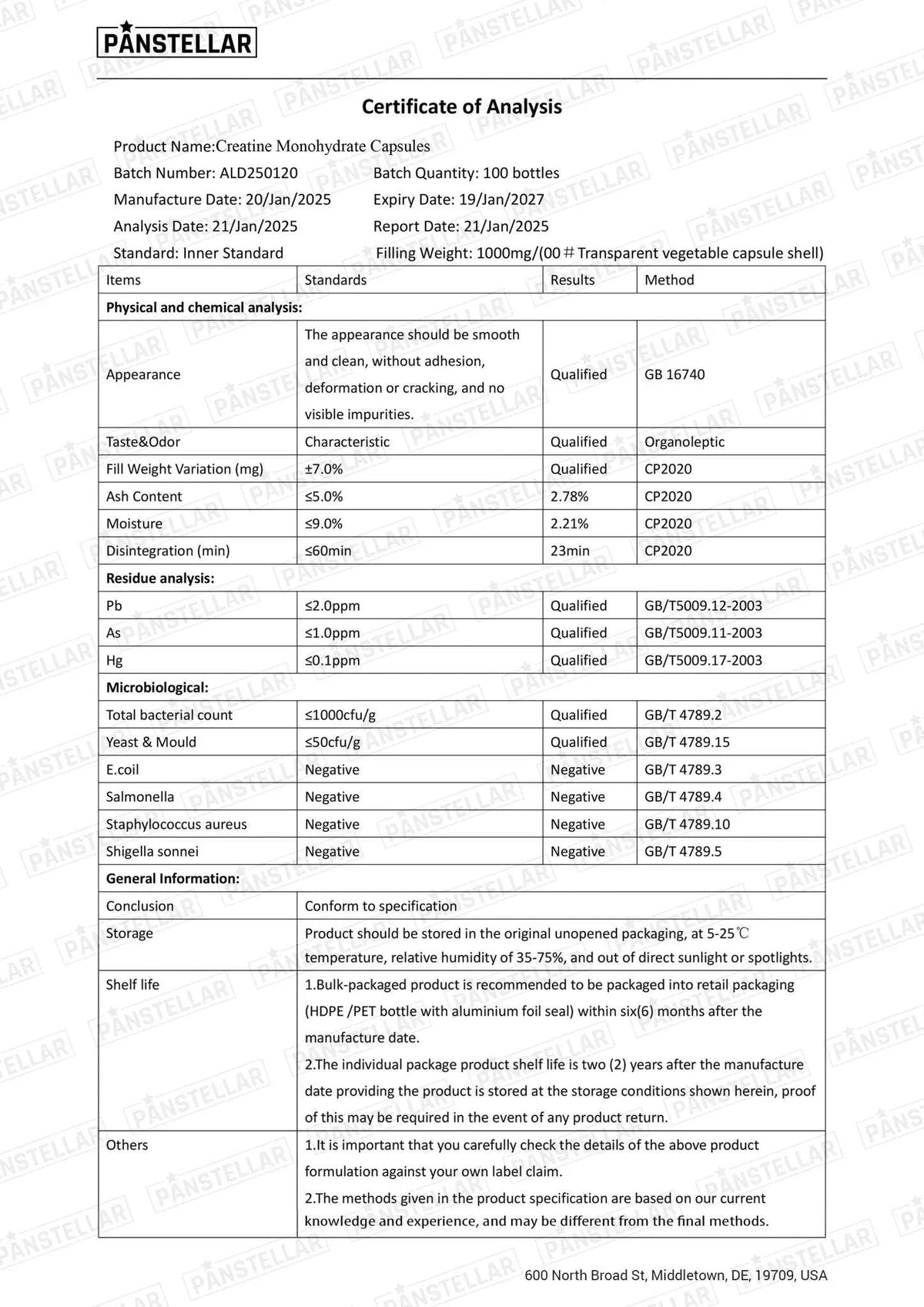 Panstellar - Creatine Monohydrate 1500mg