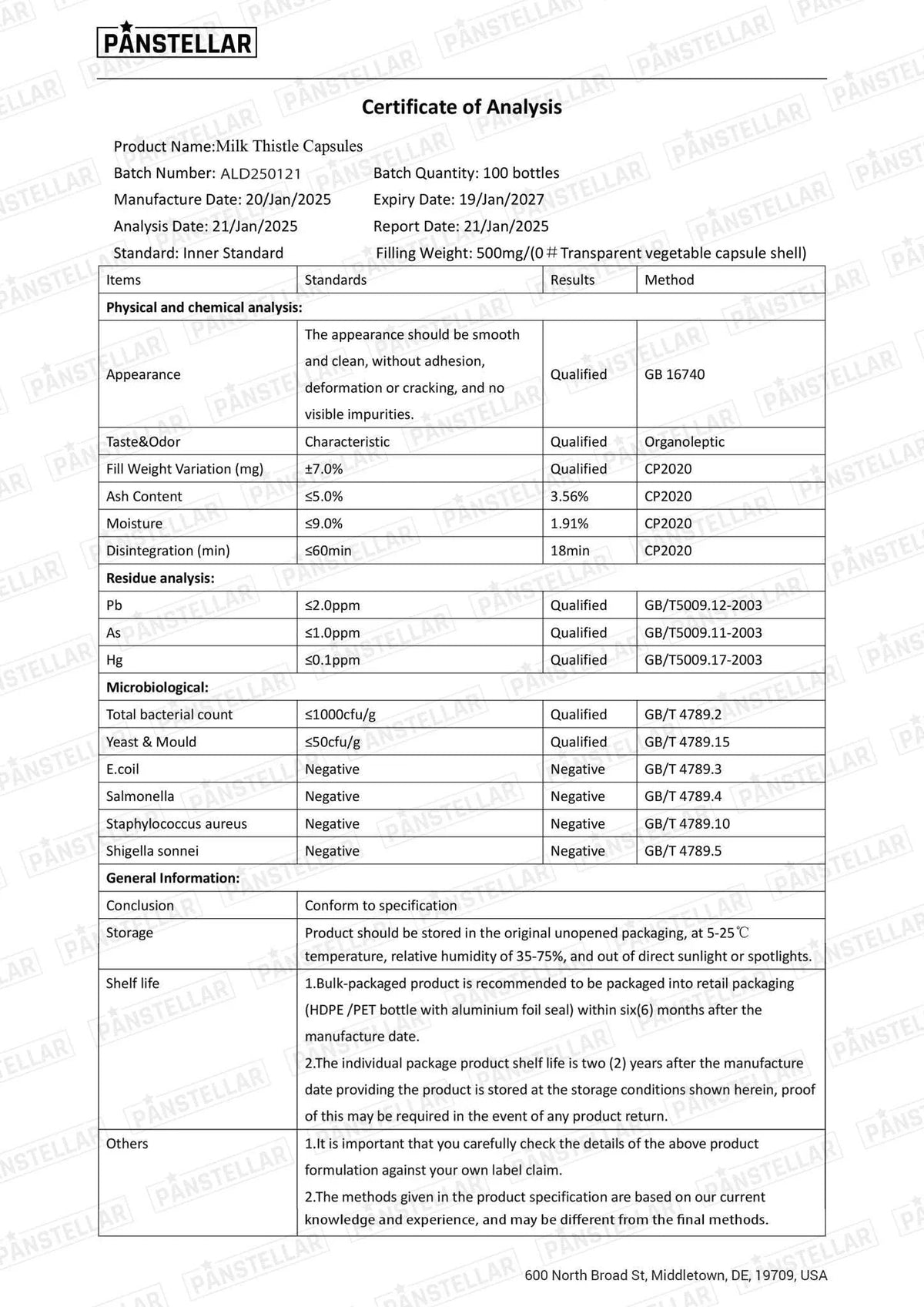 Panstellar - Milk Thistle 750mg supplement
