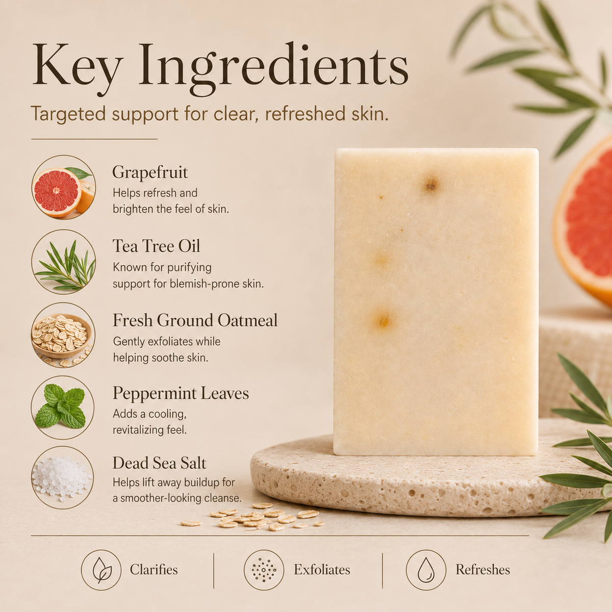 Timeless Organics - Grapefruit + Tea Tree Clarifying Bar