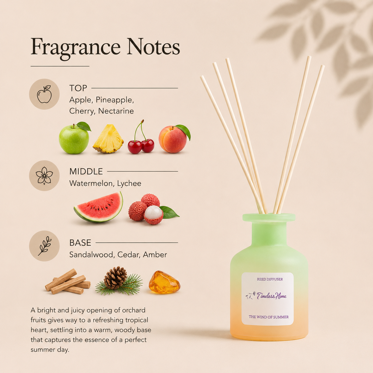 Timeless Organics - Reed Diffuser - The Wind of Summer