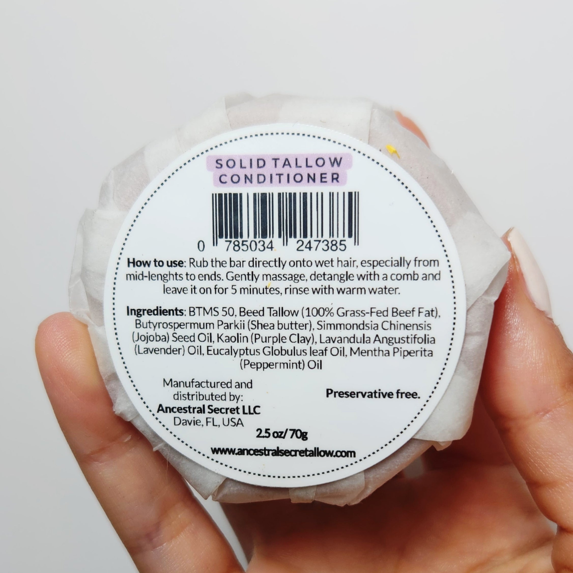 Ancestral Secret - Tallow Conditioner Bar –  Curly & Coily hair -- 2.5 oz