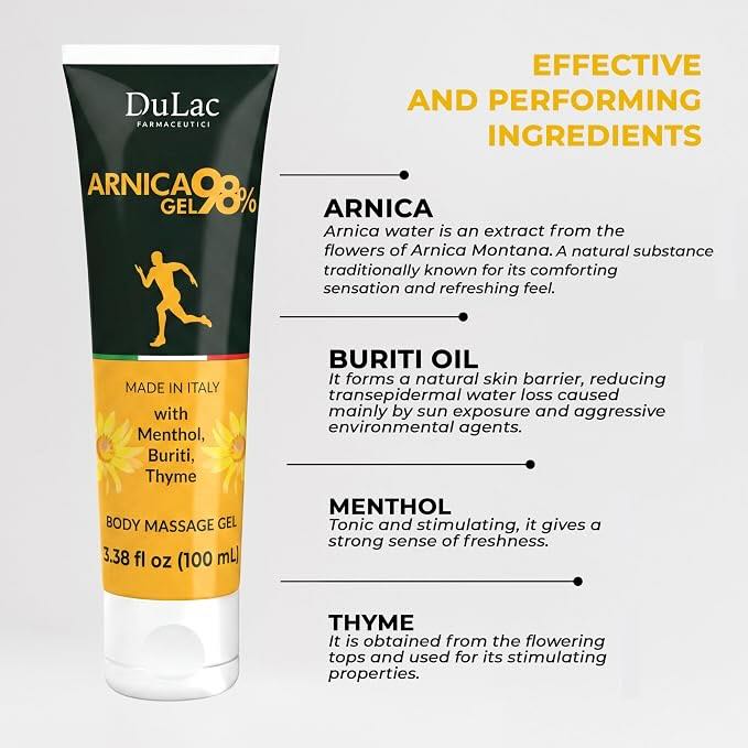 Dulac Arnica Body Massage Gel – Water-Based Cosmetic Massage Gel with Arnica Montana, Fast-Absorbing Lightweight Texture, Non-Greasy Feel, Dermatologically Tested, 3.38 Fl Oz