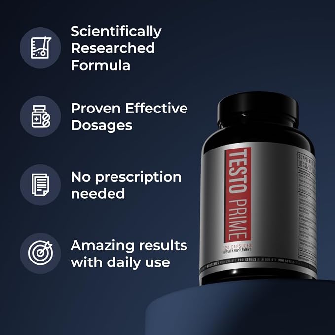 TestoPrime Testosterone Booster for Men - Natural Male Enhancing Supplement - Tablets for Balance & Muscle Growth - Hormone Supplement & Bodybuilding Support for Health & Performance (120 Tablets)