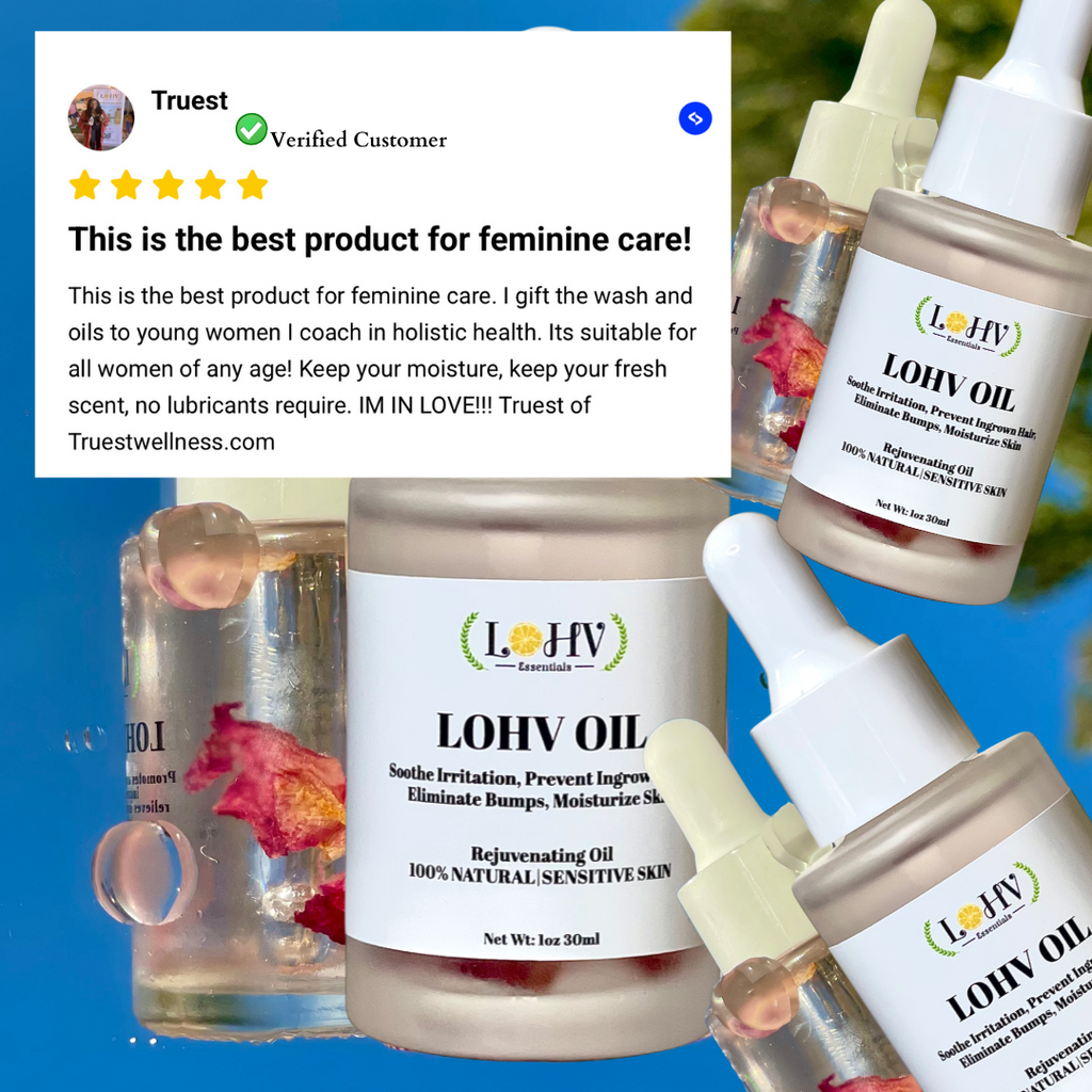 LOHV ESSENTIALS - PREMIUM Multi-Purpose Rose Oil For Sensitive Skin. Clear Up Bumps, Ingrown Hairs On Face and Bikini Line, Soothes Irritation with Rosemary Oil + Vitamin E Oil + Grape Seed Oil + Sweet Almond Oil