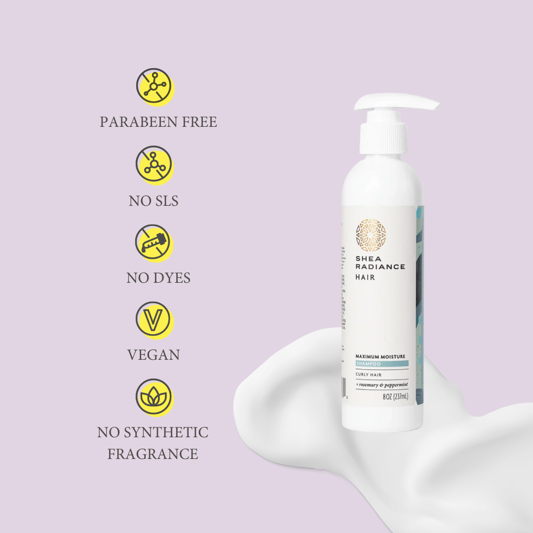 Shearadiance Maximum Moisture Shampoo for Dry, Curly & Natural Hair with Rosemary & Peppermint