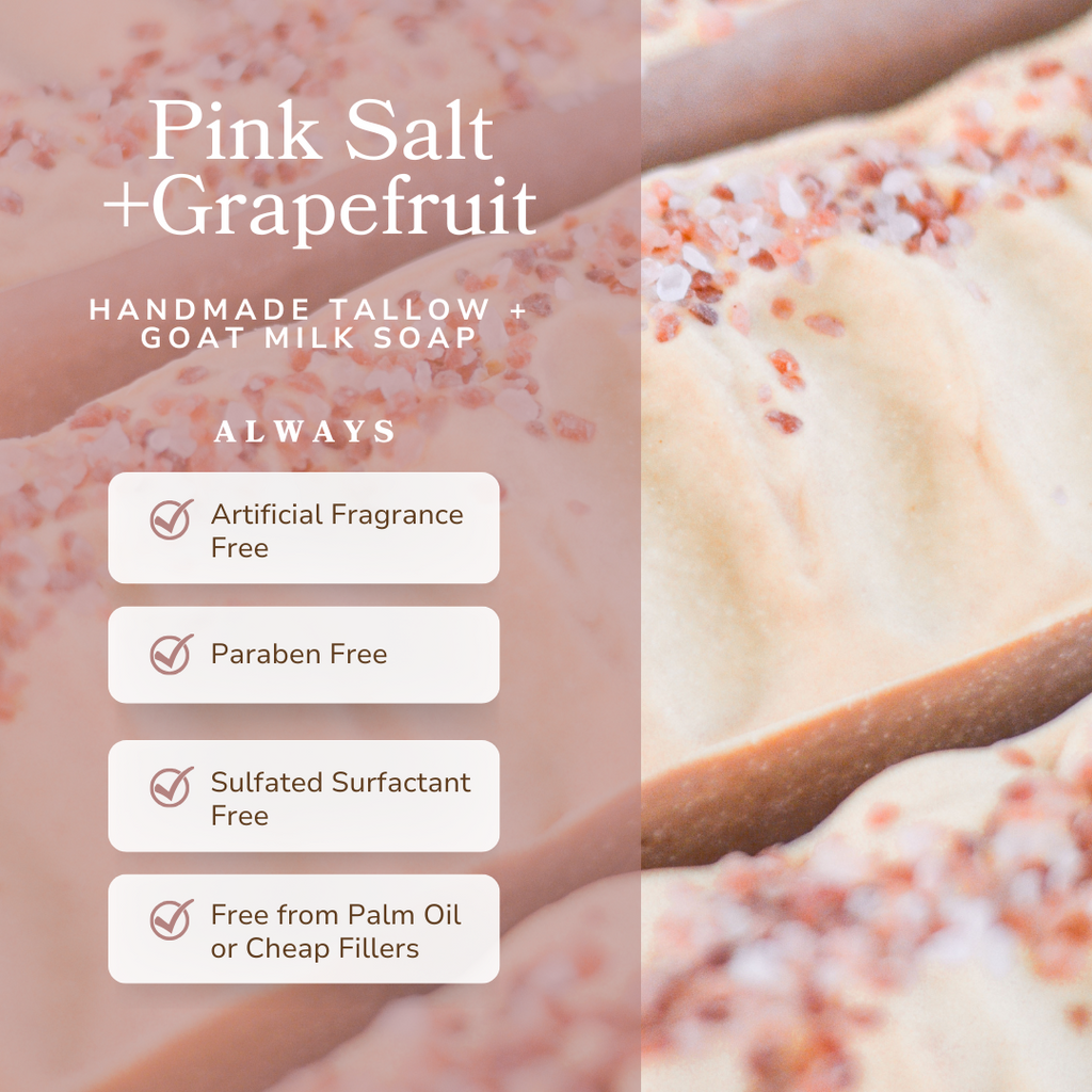 Pretty Farm Girl - Pink Salt + Grapefruit Cleansing Bar Handmade Tallow and Goat Milk Soap Bar