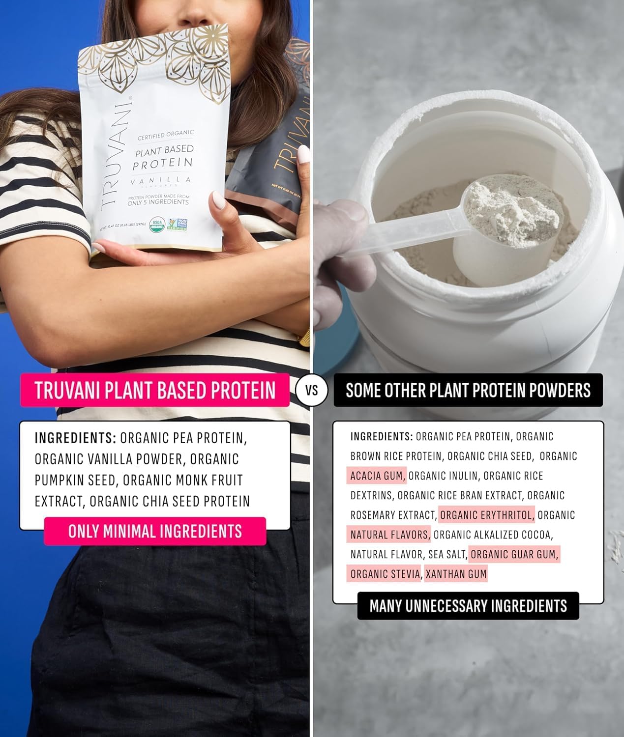 Truvani Plant Based Protein Powder | Vanilla | 20g Organic Pea Protein | 18 Servings | Vegan & Keto | Gluten & Dairy Free | Low Carb | No Added Sugar
