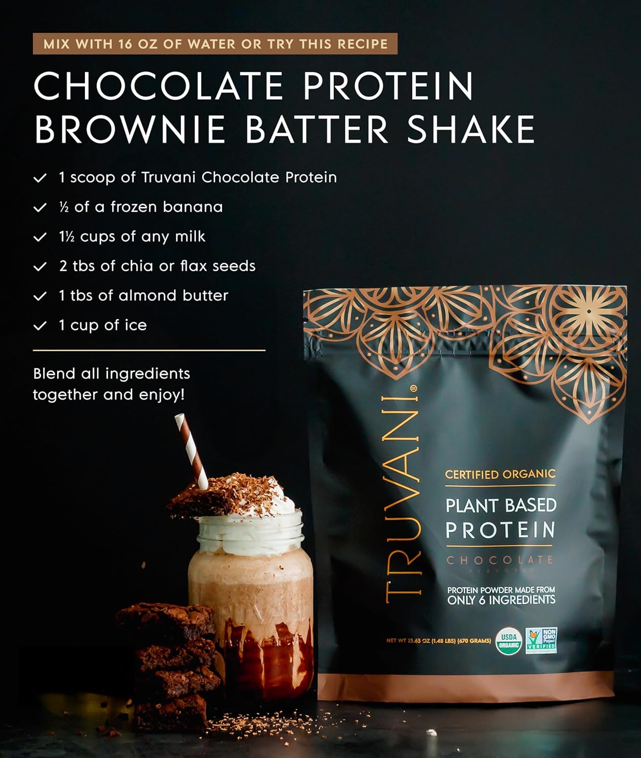 Truvani Plant Based Protein Powder | Chocolate | 20g Organic Pea Protein | 18 Servings | Vegan & Keto | Gluten & Dairy Free | Low Carb | No Added Sugar (Copy)