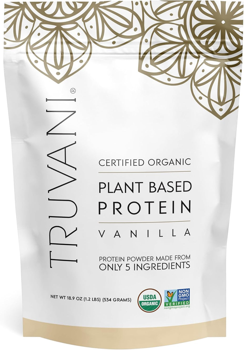 Truvani Plant Based Protein Powder | Vanilla | 20g Organic Pea Protein | 18 Servings | Vegan & Keto | Gluten & Dairy Free | Low Carb | No Added Sugar
