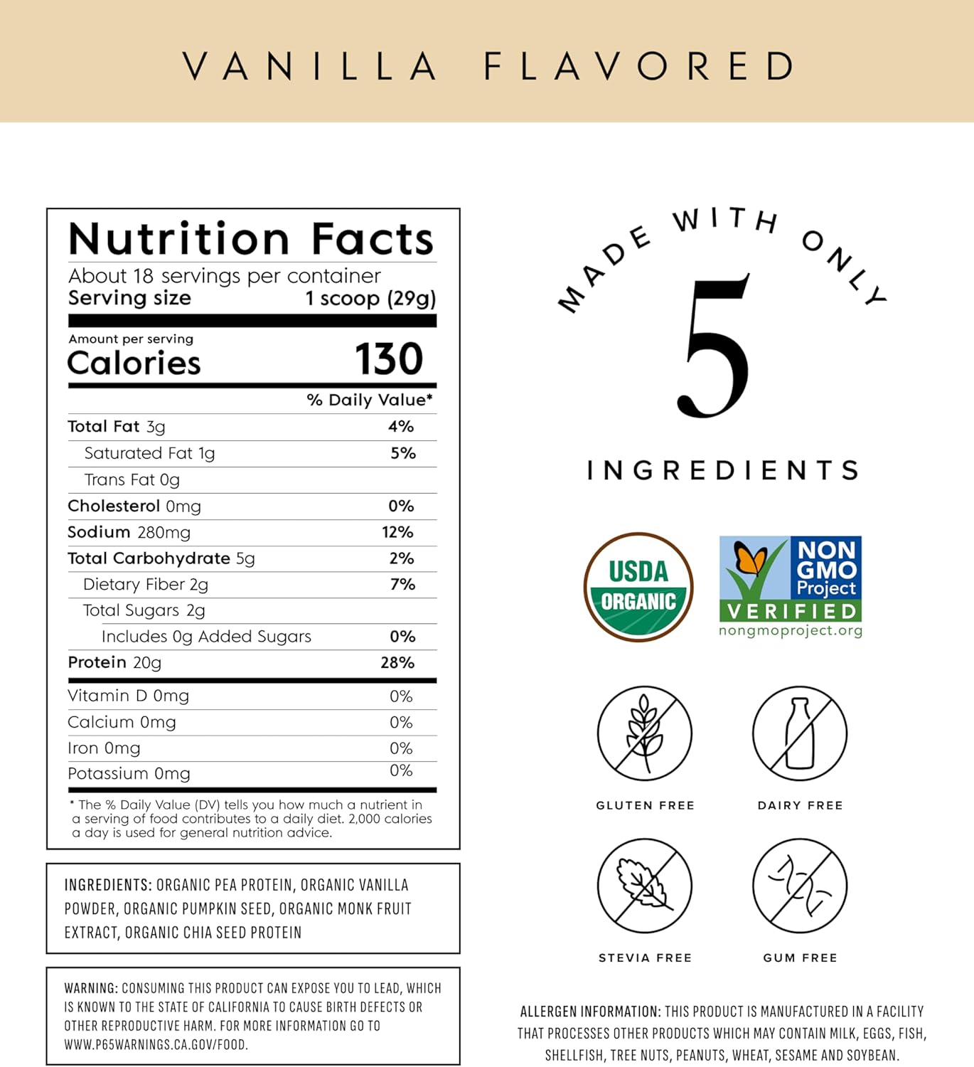 Truvani Plant Based Protein Powder | Vanilla | 20g Organic Pea Protein | 18 Servings | Vegan & Keto | Gluten & Dairy Free | Low Carb | No Added Sugar