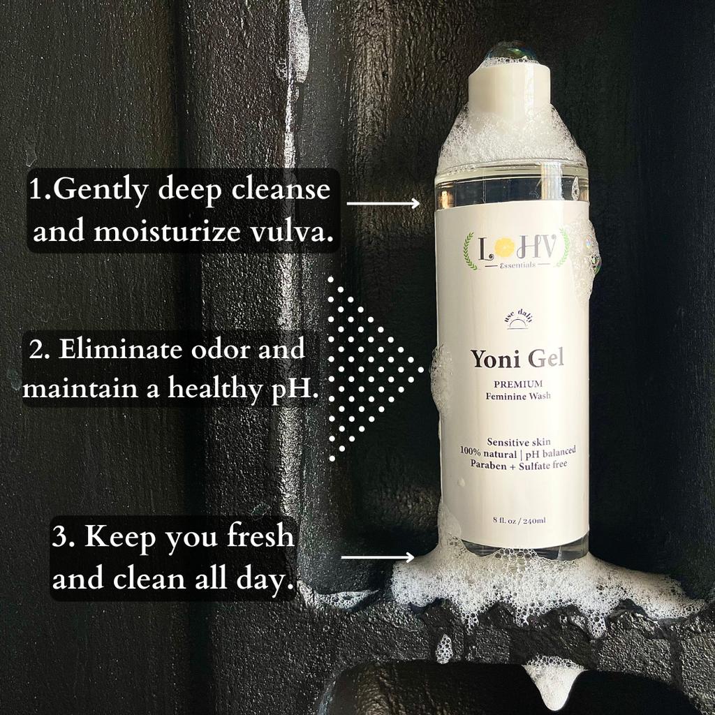 LOHV ESSENTIALS - PREMIUM Herbal LOHV YONI GEL pH Balancing Intimate Wash: Eliminate Odor, Cleanse Vulva, Maintain a Healthy pH Balance with Palm Kernel Oil + Rose Oil + Aloe Vera Leaf