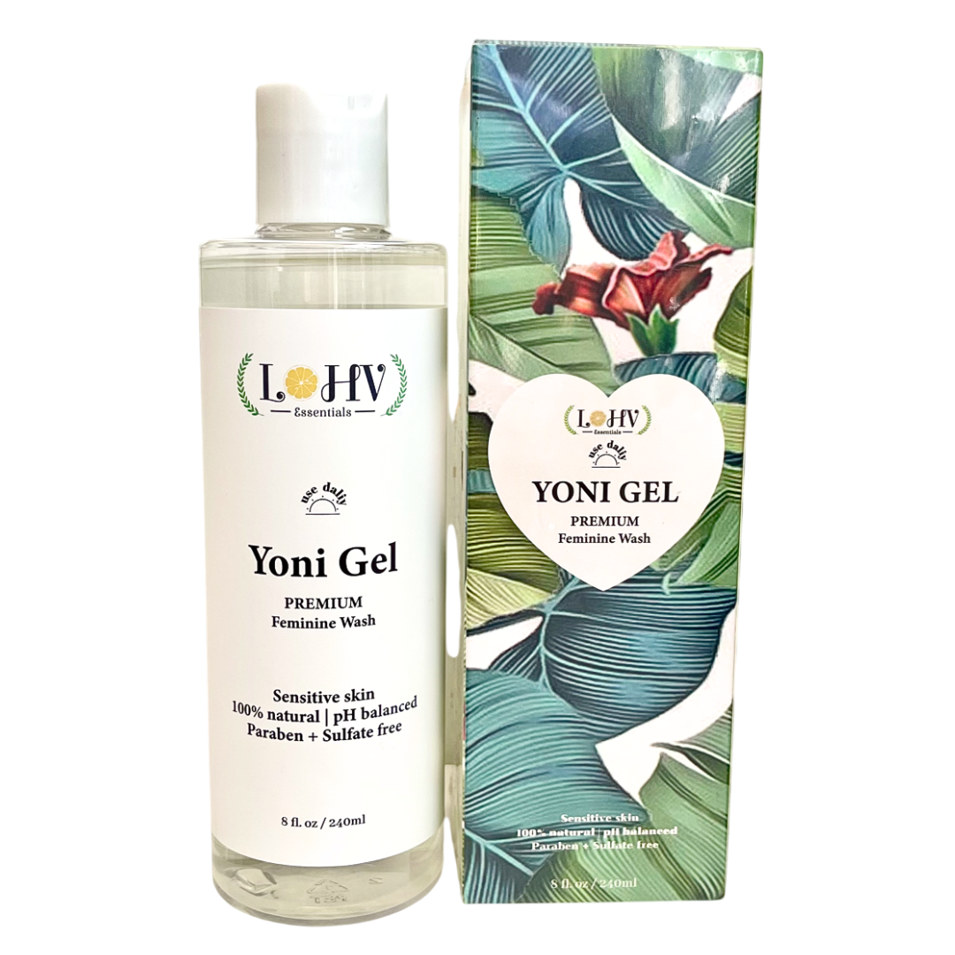 LOHV ESSENTIALS - PREMIUM Herbal LOHV YONI GEL pH Balancing Intimate Wash: Eliminate Odor, Cleanse Vulva, Maintain a Healthy pH Balance with Palm Kernel Oil + Rose Oil + Aloe Vera Leaf