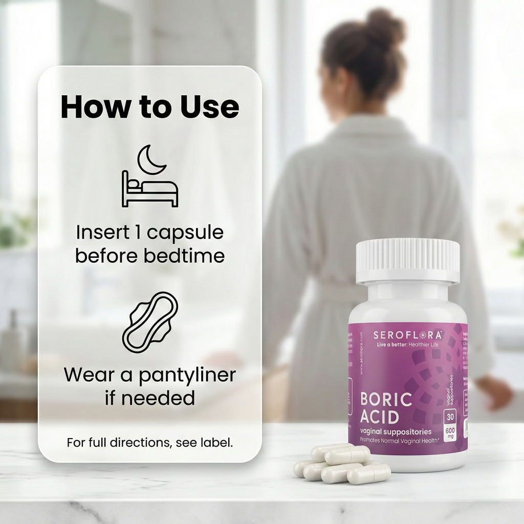 Seroflora Boric Acid Vaginal Suppositories 600mg 30 Count