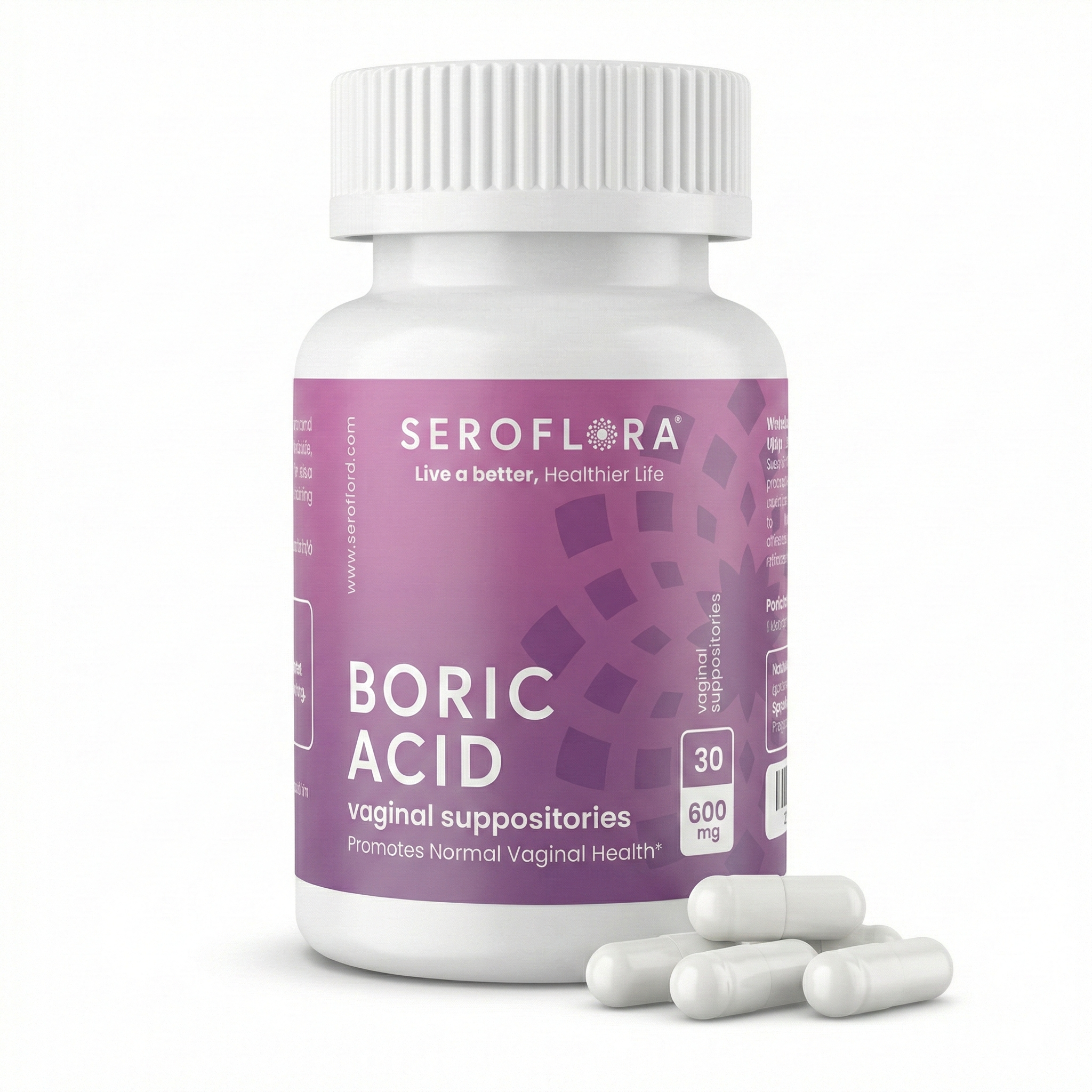 Seroflora Boric Acid Vaginal Suppositories 600mg 30 Count