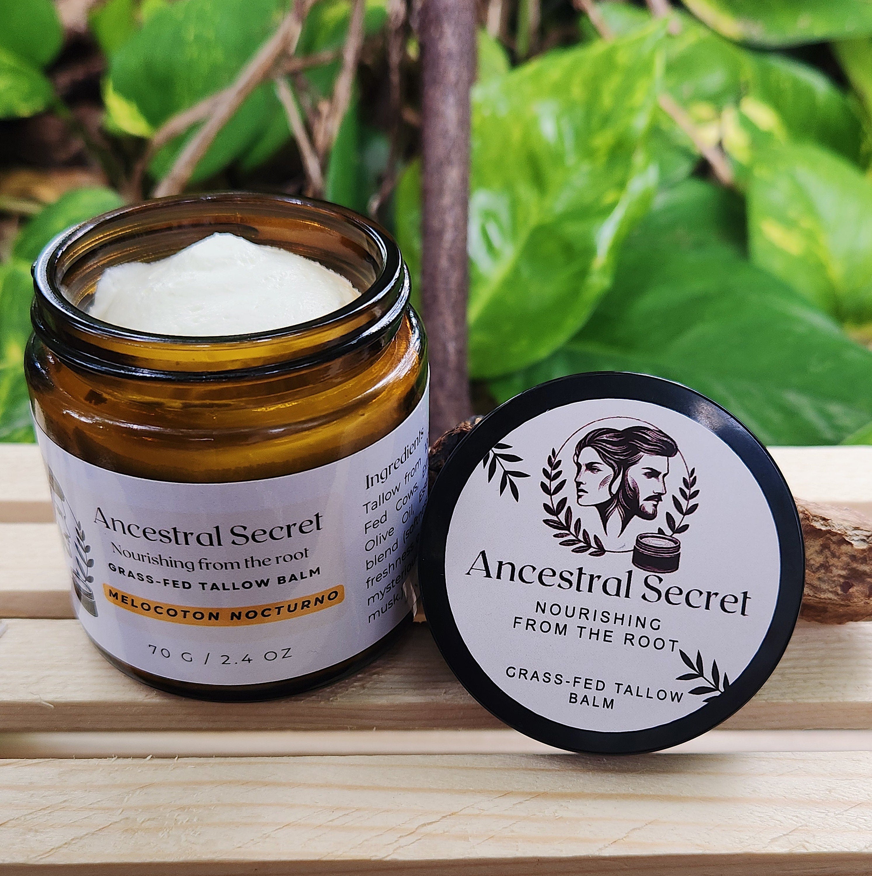 Ancestral Secret - Melocoton Nocturno Handmade Beef Tallow Balm, For All Skin And Hair Types. 0.55 oz / 2 oz
