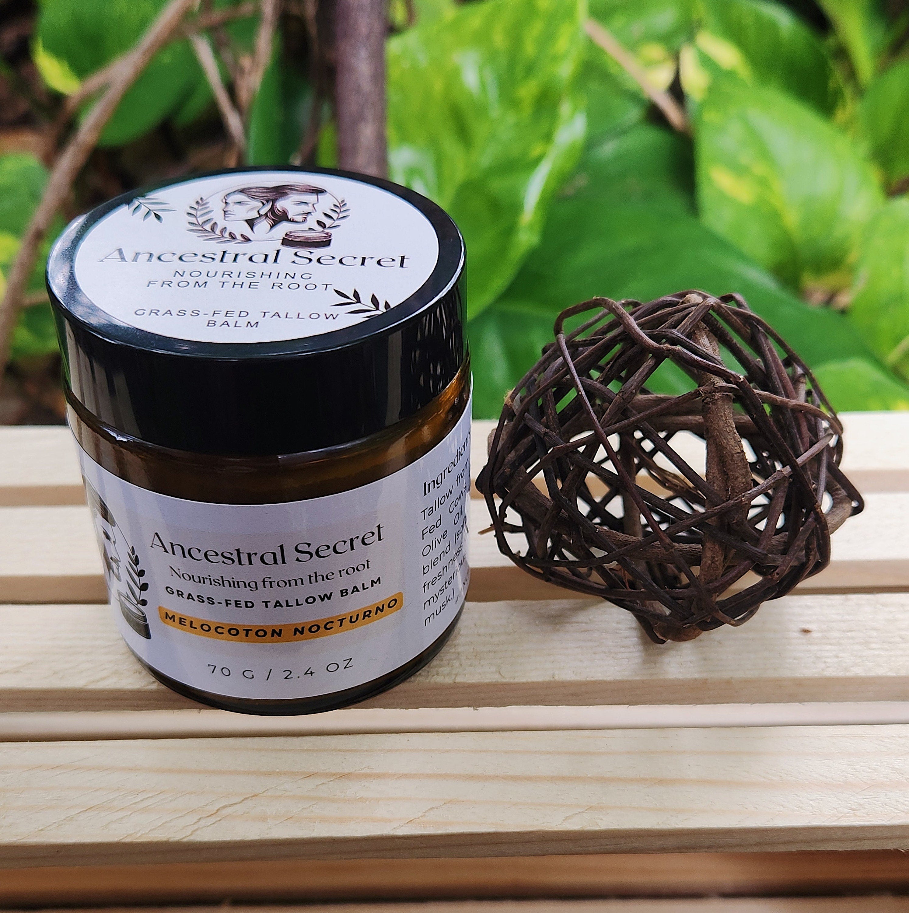 Ancestral Secret - Melocoton Nocturno Handmade Beef Tallow Balm, For All Skin And Hair Types. 0.55 oz / 2 oz
