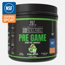 Load image into Gallery viewer, BLACKLABEL Supplements - PRE GAME Pre-Workout – Sour Apple Flavor | Customizable Caffeine, Enhanced Focus &amp; Stackable Formula for Optimized Performance