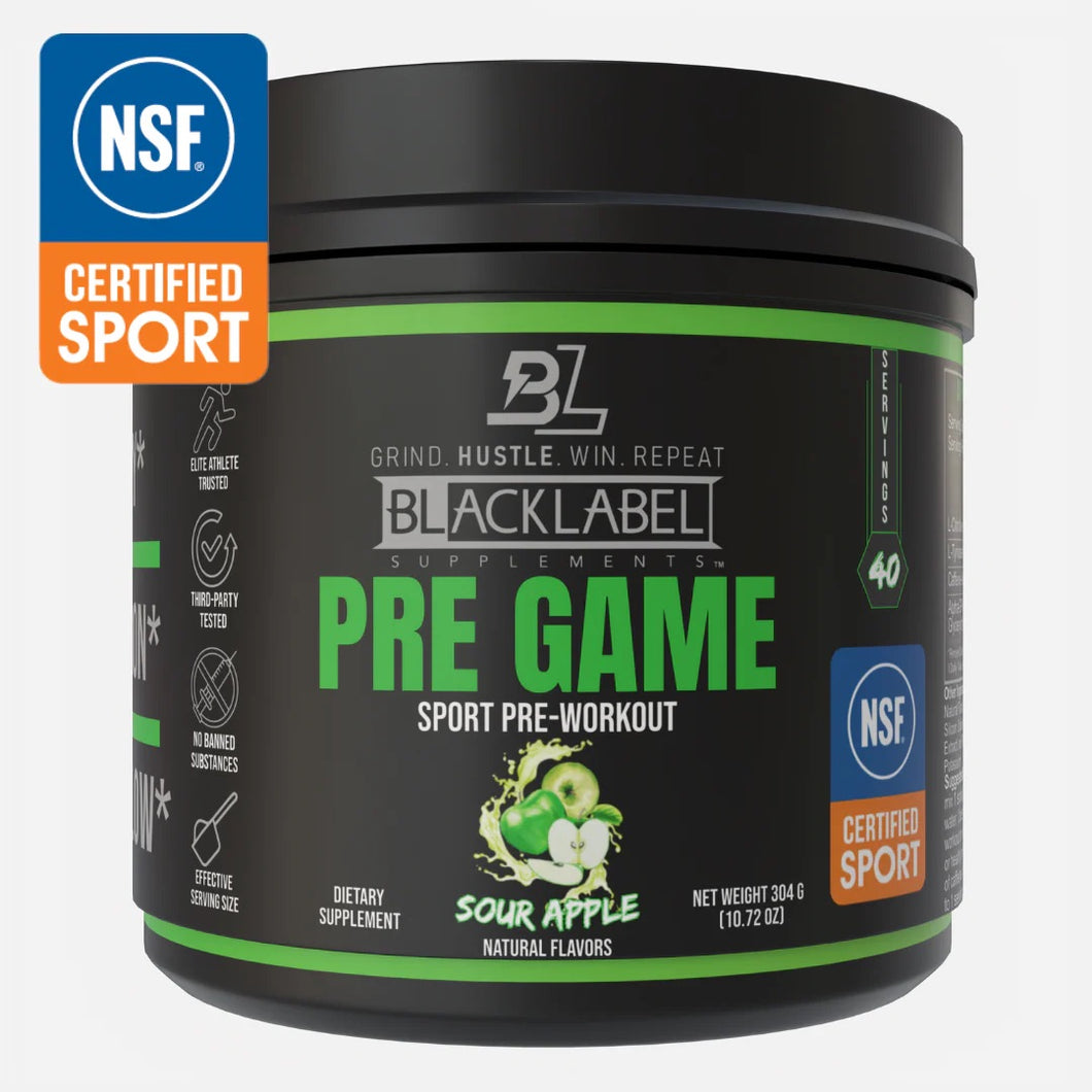 BLACKLABEL Supplements - PRE GAME Pre-Workout – Sour Apple Flavor | Customizable Caffeine, Enhanced Focus & Stackable Formula for Optimized Performance