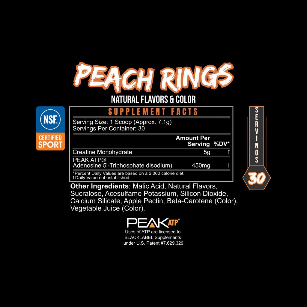 BLACKLABEL Supplements -Strength & Power Enhancer – Peach Rings Flavor | Boost Endurance, Power Output & Lean Muscle Naturally – Stimulant-Free Performance Formula