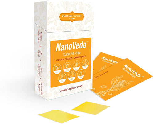 NanoVeda Curcumin Vegan Oral Strips with Strong Anti-Inflamatory Properties, Rich in Antioxidants, Relive Stiff & Sore Joints-30 Orosoluble Strips in Natutal Orange-Mango Flavour